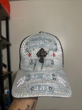 Embellished Silver four forty one Baseball Cap with Cross Accent